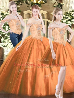Orange Red Sleeveless Beading Floor Length Quinceanera Gown