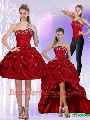 2015 Detachable New Style Strapless Wine Red Prom Dresses with