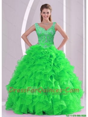 Detachable Beading and Ruffles Spring Green Quinceanera Dresses