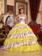 2012 Print Sweetheart Organza Beading and Ruffles Ball Gown Quinceanera Dress