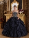 2013 Black Ball Gown Taffeta Strapless Beading Quinceanera Dress