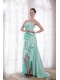 Apple Green A-line / Princess Strapless High-low Taffeta Hand Flower Prom Dress