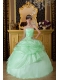 Apple Green Ball Gown Strapless Floor-length Organza Beading Ruch Sweet 16 Dress