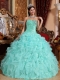 Apple Green Ball Gown Sweetheart Floor-length Organza Beading and Ruffles Quinceanera Dress