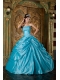 Aqua Ball Gown Strapless Floor-length Taffeta Appliques Quinceanera Dress