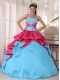 Aqua Blue and Hot Pink Ball Gown Sweetheart Floor-length Taffeta Appliques Quinceanera Dress