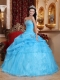 Aqua Blue Ball Gown Strapless Floor-length Organza Beading Quinceanera Dress