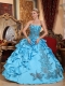 Aqua Blue Quinceanera Dress Strapless Floor-length Taffeta Appliques Ball Gown