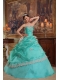 Turquoise Ball Gown Sweetheart Floor-length Appliques Organza Quinceanera Dress