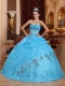 Aqua Blue Ball Gown Sweetheart Floor-length Organza Beading Quinceanera Dress