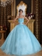 Aqua Blue Ball Gown Sweetheart Floor-length Organza Beading Quinceanera Dress