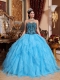 Aqua Blue Ball Gown Sweetheart Floor-length Organza Embroidery with Beading Quinceanera Dress