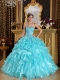 Aqua Blue Ball Gown Sweetheart Floor-length Ruffles Organza Quinceanera Dress