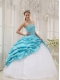 Aqua Blue Ball Gown Sweetheart Floor-length Taffeta and Tulle Beading Quinceanera Dress