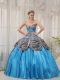 Aqua Blue Ball Gown Sweetheart Floor-length Taffeta and Zebra or Leopard Ruffles Quinceanera Dress