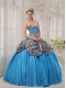 Aqua Blue Ball Gown Sweetheart Floor-length Taffeta and Zebra Quinceanera Dress
