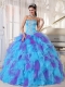 Baby Blue and Purple Ball Gown Strapless Floor-length Organza Appliques Quinceanera Dress