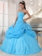 Baby Blue Ball Gown Strapless Floor-length Organza Appliques Quinceanera Dress