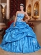 Baby Blue Ball Gown Strapless Floor-length Taffeta Appliques Quinceanera Dress