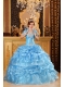 Baby Blue Ball Gown Sweetheart Floor-length Organza Appliques Quinceanera Dress