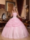 Baby Pink Ball Gown Strapless Floor-length Organza Appliques Sweet 16 Dress