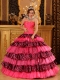 Beautiful Ball Gown Sweetheart Floor-length Organza and Zebra Beading Hot Pink Quinceanera Dress