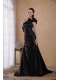 Black A-line / Princess One Shoulder Court Train Taffeta Beading and Ruch Prom / Celebrity Dress