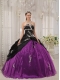 Black and Purple Ball Gown Strapless Floor-length Taffeta and Organza Appliques Quinceanera Dress