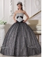 Black Ball Gown Sweetheart Floor-length Sequined and Tulle Appliques Quinceanera Dress