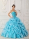 Blue A-Line / Princess Sweetheart Floor-length Taffeta and Organza Beading Quinceanera Dress