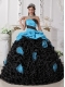 Blue and Black Ball Gown Sweetheart Floor-length Organza Beading and Rolling Flowers Quinceanera Dress