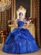 Blue Ball Gown Spaghetti Straps Floor-length Organza Appliques Quinceanera Dress