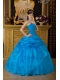 Blue Ball Gown Strapless Floor-length Appliques Organza Quinceanera Dress