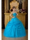 Blue Ball Gown Strapless Floor-length Appliques Taffeta Quinceanera Dress