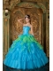 Blue Ball Gown Strapless Floor-length Organza Ruffles Quinceanera Dress