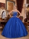 Blue Ball Gown Strapless Floor-length Taffeta and Tulle Appliques Quinceanera Dress
