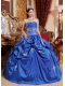 Blue Ball Gown Strapless Floor-length Taffeta Appliques Quinceanera Dress