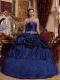 Blue Ball Gown Strapless Floor-length Taffeta Beading Quinceanera Dress