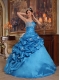 Blue Ball Gown Sweetheart Floor-length Beading Taffeta Quinceanera Dress