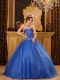 Blue Ball Gown Sweetheart Floor-length Organza Appliques Quinceanera Dress