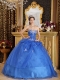 Blue Ball Gown Sweetheart Floor-length Organza Appliques Quinceanera Dress