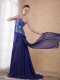 Blue Empire Sweetheart Brush / Sweep Train Beading Pleat Chiffon Prom/ Party Dress