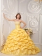 Yellow Ball Gown Strapless Court Train Taffeta Appliques and Beading Quinceanera Dress