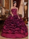 Burgundy Ball Gown One Shoulder Floor-length Taffeta Pick-ups Quinceanera Dress