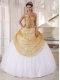 Champagne and White Ball Gown Halter Floor-length Tulle and Sequin Appliques Quinceanera Dress