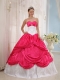 Coral Red and White Ball Gown Sweetheart Floor-length Taffeta Appliques Quinceanera Dress