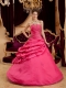 Coral Red Ball Gown Strapless Floor-length Taffeta Appliques Coral Red Quinceanera Dress