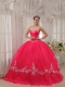 Coral Red Ball Gown Sweetheart Floor-length Taffeta and Organza Appliques Quinceanera Dress