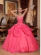 Coral Red Ball Gown Sweetheart Floor-length Taffeta and Organza Appliques Sweet 16 Dress