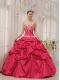 Coral Red Ball Gown Sweetheart Floor-length Taffeta Appliques Sweet 16 Dress